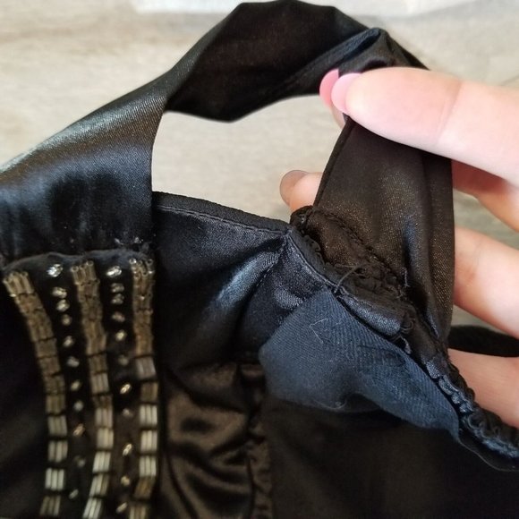 Womens Formal Long Dress Black Sleeveless Lace Beaded Chiffon Altered Sz XL - Picture 11 of 12